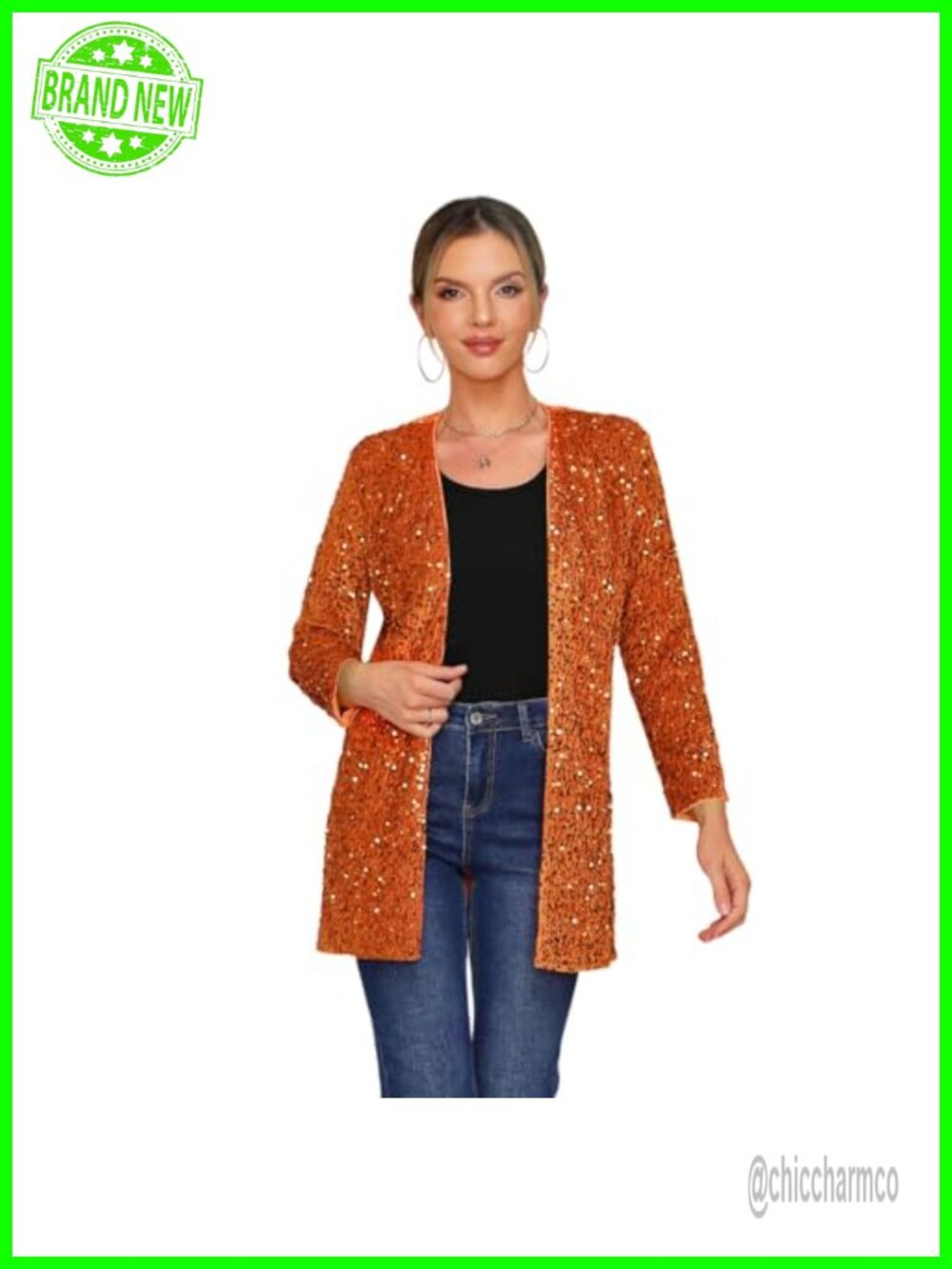 Lightweight Sequin Blazer Open Front Long Sleeve Glitter Cardigan Jacket
